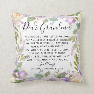 Dear Grandma Purple Floral Custom Message Photo Cushion