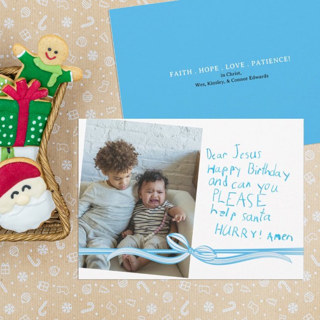 "Dear Jesus" Blue Crayon note Photo Christmas Card (Creator Uploaded)