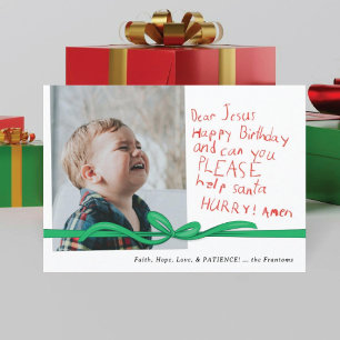 "Dear Jesus" Red Crayon note Photo Christmas Card