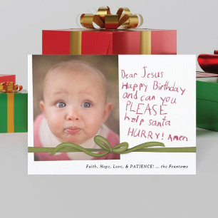 Dear Jesus Wine Crayon note Photo Christmas Card