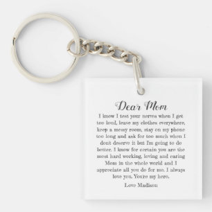 Dear Mom Typography Letter Personalized Key Ring