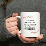 Dear Mum Favourite Child Typewriter Typography Coffee Mug<br><div class="desc">Funny mum mug with clean, modern typography design. The wording reads "Dear Mum I love how we don't have to say out loud that I'm your favourite child [your name]" (all of which is editable). This minimal, coral and black design is printed on both sides in handwritten script and trendy...</div>