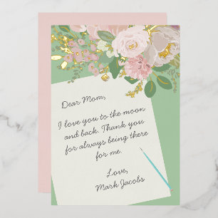 Dear Mum Letter Customised Floral Mother’s Day  Foil Holiday Card