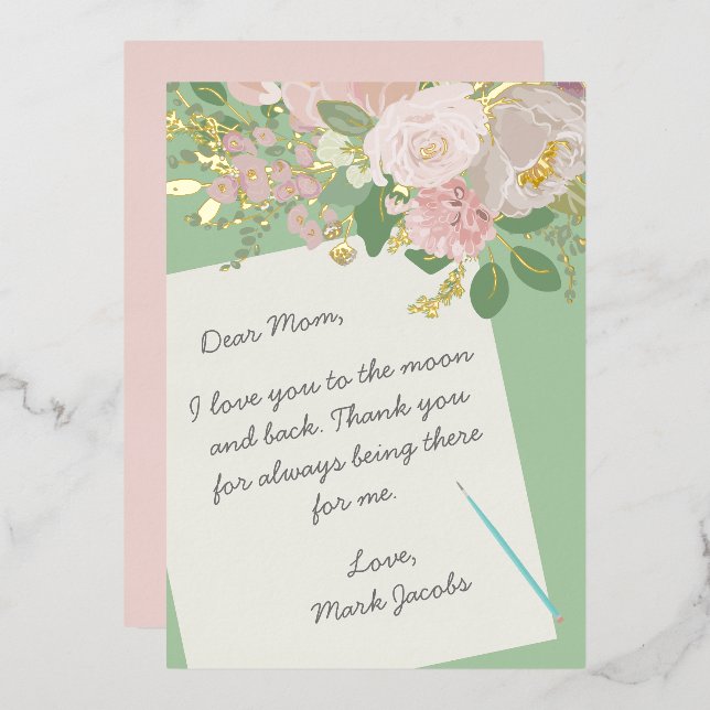 Dear Mum Letter Customised Floral Mother’s Day  Foil Holiday Card (Front/Back)