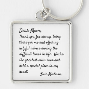 Dear Mum Letter From Daughter Personalised Key Ring