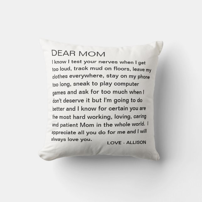 Dear Mum Letter Funny Teen Personalised Cushion (Front)