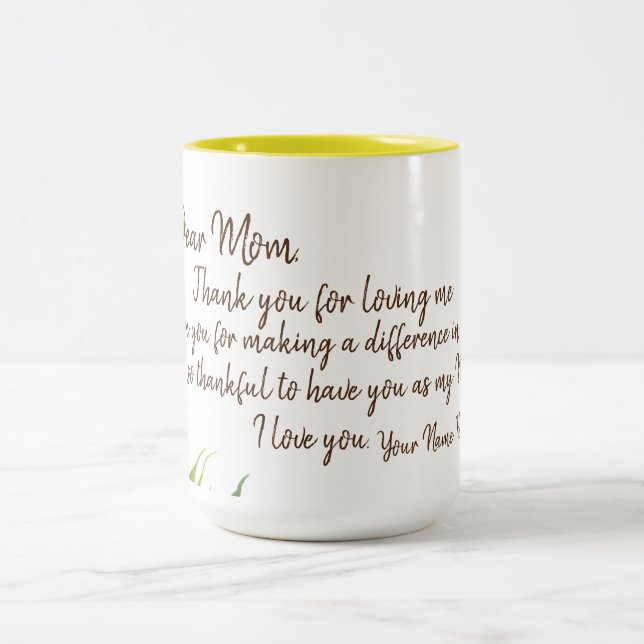 Dear Mum Letter Message Two-Tone Coffee Mug (Center)
