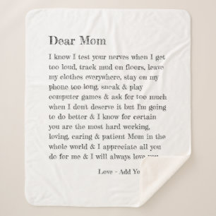 Dear Mum Letter Typography Personalised Sherpa Blanket