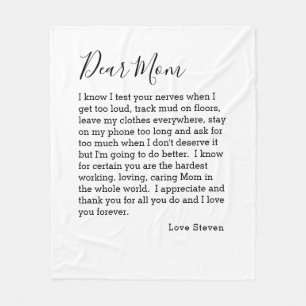 Dear Mum Love Letter From Teen Child Personalised Fleece Blanket