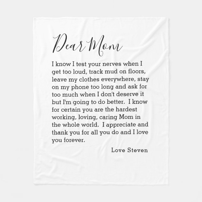 Dear Mum Love Letter From Teen Child Personalised  Fleece Blanket (Front)