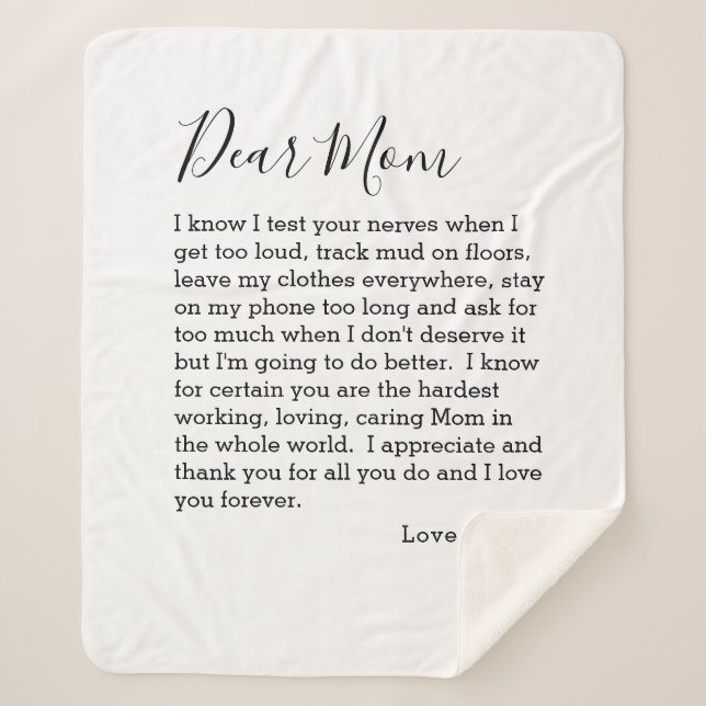 Dear Mum Love Letter From Teenager Personalised Sherpa Blanket (Front)
