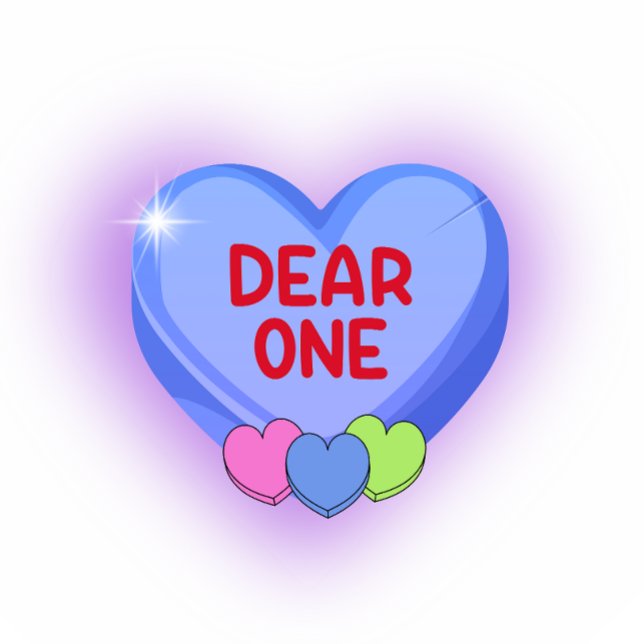 Dear One Purple Heart Valentine Candy  (Purple heart with a glow and the typograph reading "dear one" and three small hearts at the bottom.)