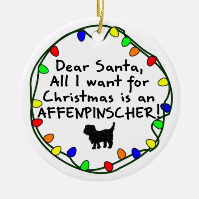 Dear Santa Affenpinscher Ceramic Tree Decoration (Front)