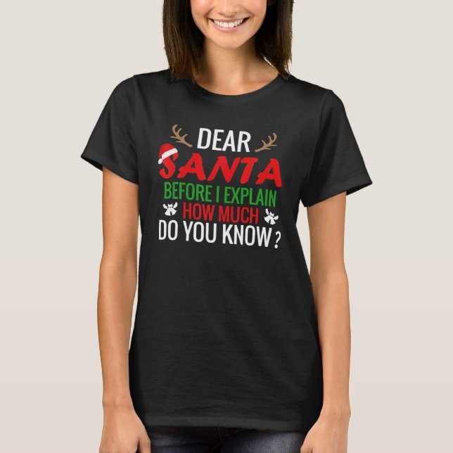 Dear Santa Before I Explain Funny Christmas T-Shirt (Front)