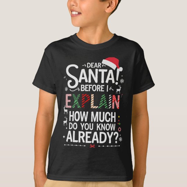 Dear Santa Before I Explain How Much Do You Know X T-Shirt (Front)