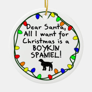 Dear Santa Boykin Spaniel Ceramic Tree Decoration