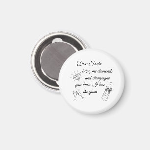 Dear Santa Champagne & Diamonds Line Art Design Magnet