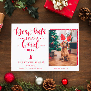 Dear Santa Christmas Boy Girl Dog Custom Photo Holiday Card