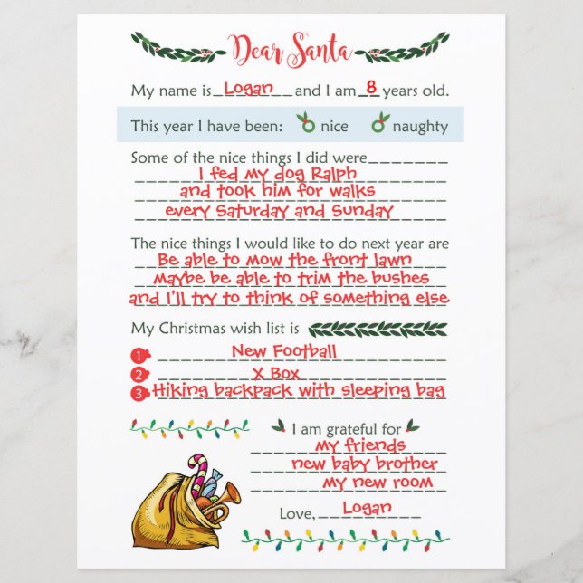 Dear Santa Christmas Letter (Front)