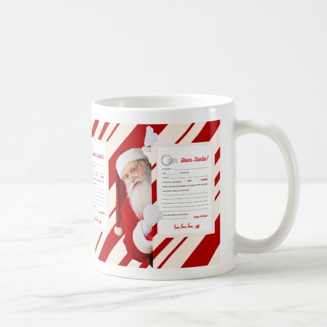Dear Santa Christmas Letter Red Candy Stripe Mug (Right)