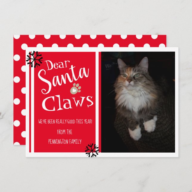 Dear Santa Claws Fun Cat Photo Holiday Card (Front/Back)