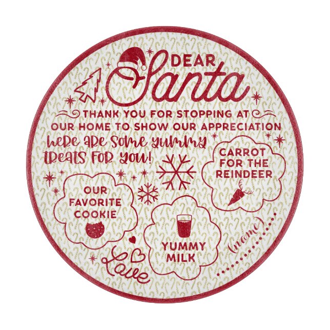 Dear Santa Cookie & Milk round tray red text 1 Cutting Board (Front)