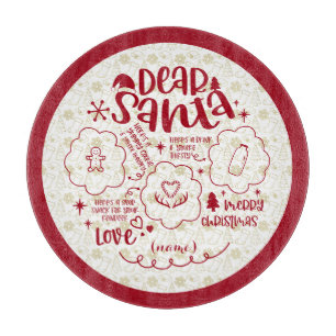 Dear Santa Cookie & Milk round tray red text Cutti Cutting Board