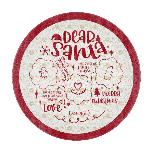 Dear Santa Cookie & Milk round tray red text Cutti Cutting Board (Front)