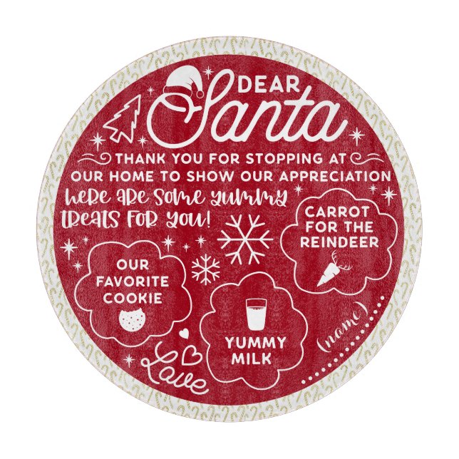 Dear Santa Cookie & Milk round tray white text 1 Cutting Board (Front)