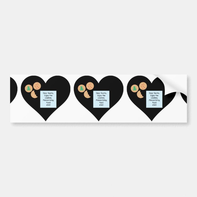 Dear Santa Cookies Bring Toys Black Heart Bumper Sticker (Front)