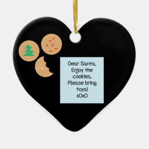 Dear Santa Cookies Bring Toys Black Heart Ceramic Tree Decoration