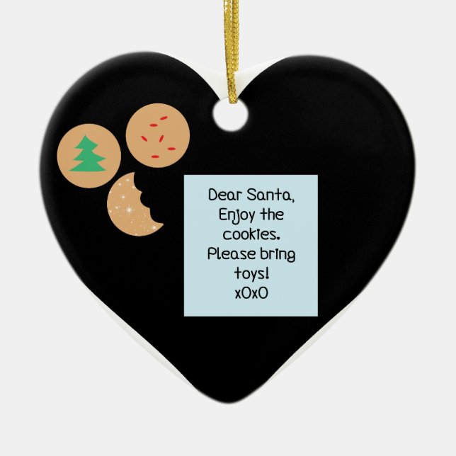 Dear Santa Cookies Bring Toys Black Heart Ceramic Tree Decoration (Front)