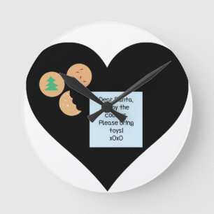 Dear Santa Cookies Bring Toys Black Heart Round Clock
