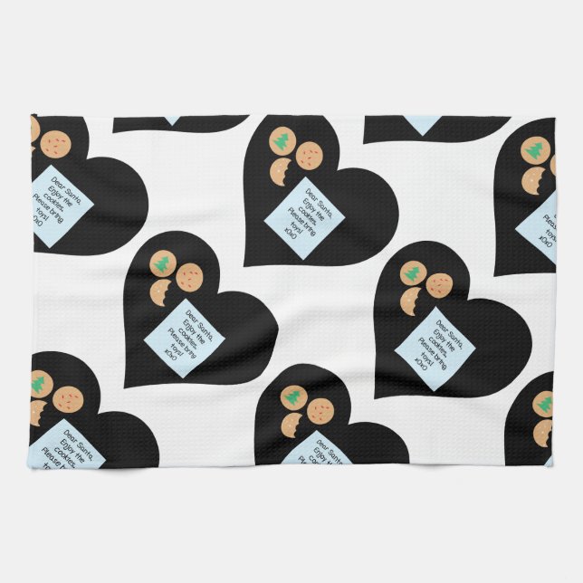 Dear Santa Cookies Bring Toys Black Heart Tea Towel (Horizontal)