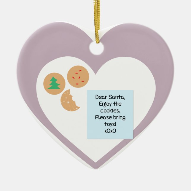 Dear Santa Cookies Bring Toys Purple Hearts Ceramic Tree Decoration (Front)