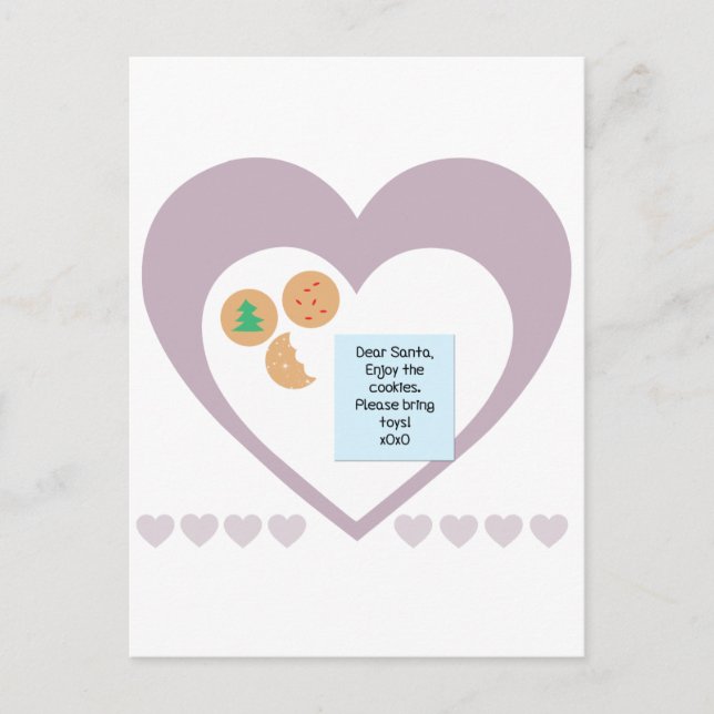 Dear Santa Cookies Bring Toys Purple Hearts Holiday Postcard (Front)