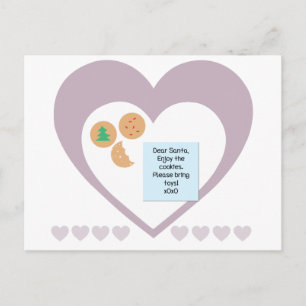 Dear Santa Cookies Bring Toys Purple Hearts Holiday Postcard