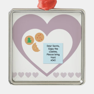 Dear Santa Cookies Bring Toys Purple Hearts Metal Tree Decoration