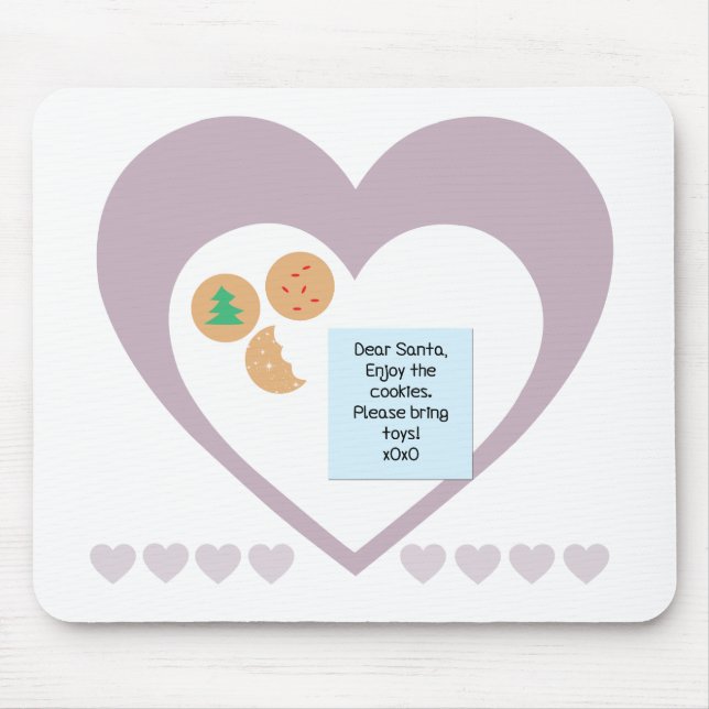 Dear Santa Cookies Bring Toys Purple Hearts Mouse Mat (Front)
