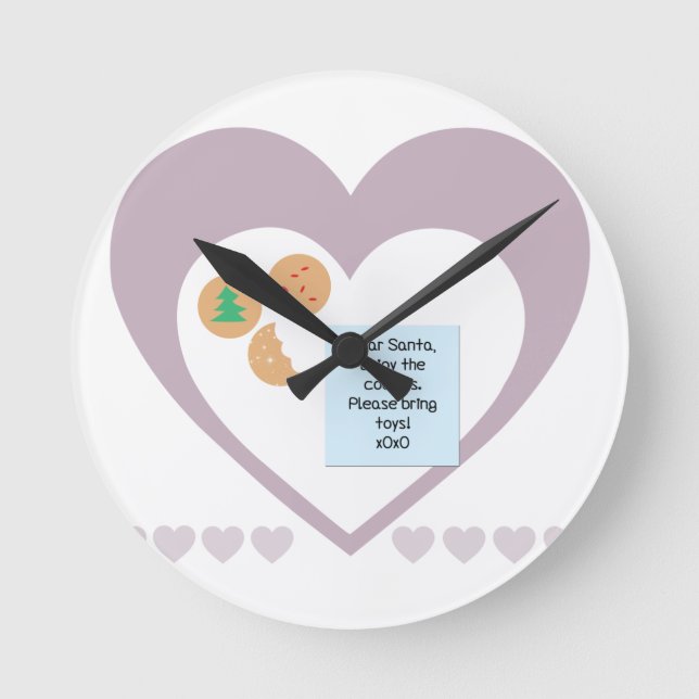 Dear Santa Cookies Bring Toys Purple Hearts Round Clock (Front)