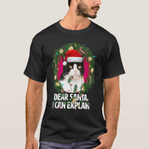 Dear Santa Cute Black White Cat Naughty Christmas T-Shirt