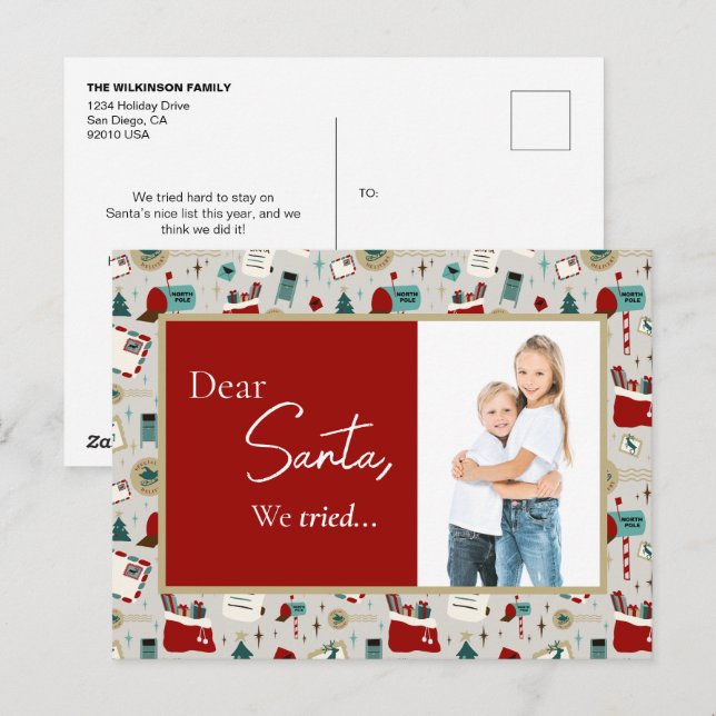 Dear Santa Cute kids photo Nice list funny Holiday Postcard (Front/Back)