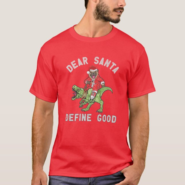 Dear Santa Define Good Funny T Rex Christmas Holid T-Shirt (Front)
