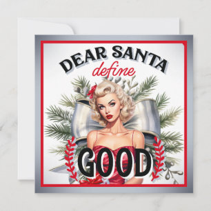 Dear Santa Define Good Retro Pinup Holiday Card
