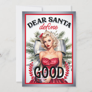 Dear Santa Define Good Retro Pinup Thank You Card