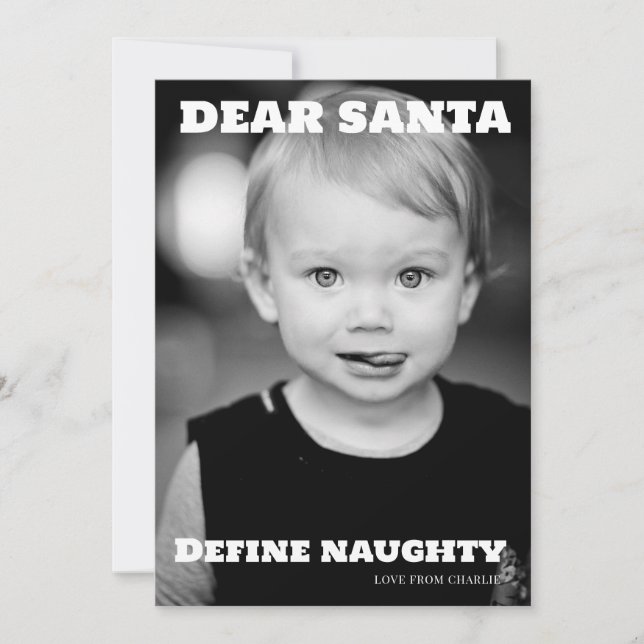 Dear Santa Define Naughty Typography Photo Holiday Card (Front)