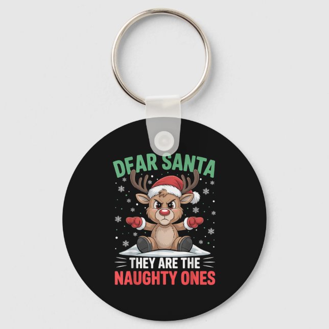 Dear Santa Funny Naughty Ones Reindeer Christmas H Key Ring (Front)