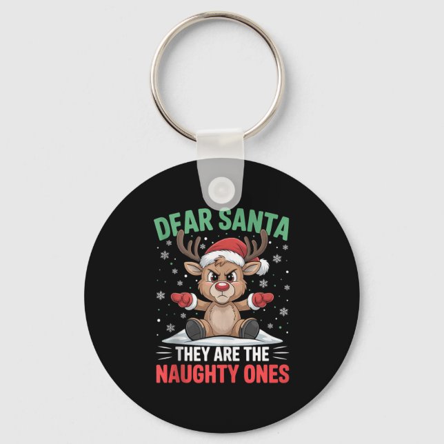 Dear Santa Funny Naughty Ones Reindeer Christmas H Key Ring (Front)