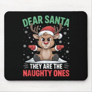Dear Santa Funny Naughty Ones Reindeer Christmas H Mouse Mat