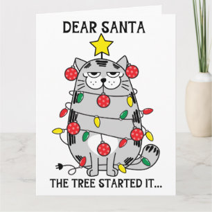 Dear Santa Funny Sayings Christmas Cat Tree Custom Card